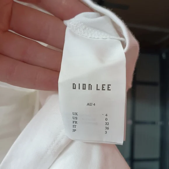 NWT Dion Lee Midweight Jersey Asymmetrical Gathered White Logo Tee - Size 0